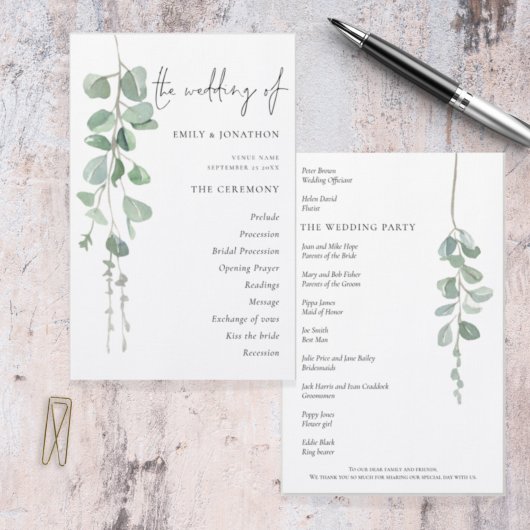 Budget Eucalyptus Script Weddenprogramma