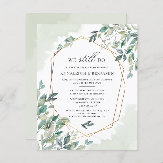 Budget Eucalyptus Script Wedding Vow Renewal (Voorkant / Achterkant)