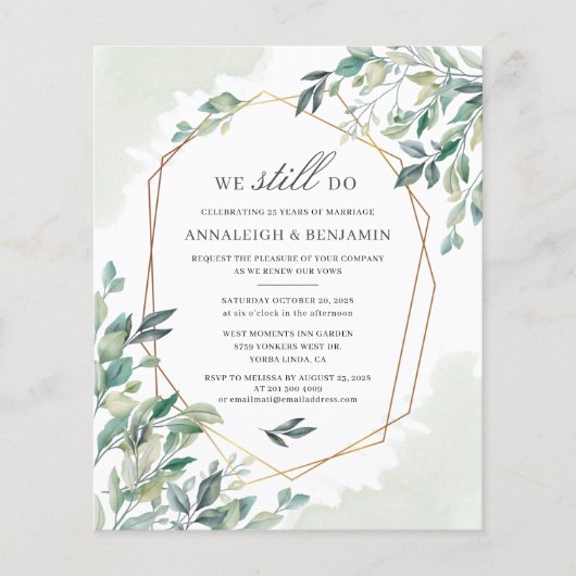 Budget Eucalyptus Script Wedding Vow Renewal (Voorkant)