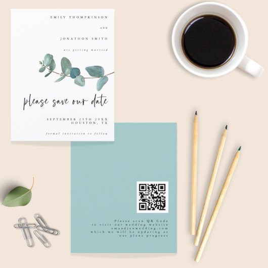 Budget Eucalyptus Script Weduwen QR Code Opslagdat