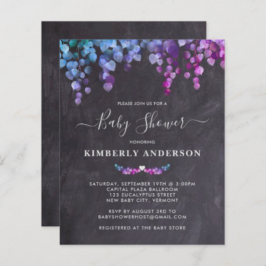 Budget Eucalyptus Slate Baby shower Uitnodigen (Voorkant / Achterkant)