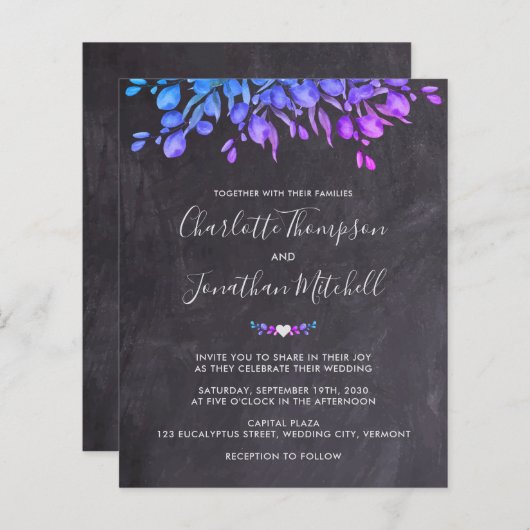 Budget Eucalyptus Slate Botanical Wedding Invite (Voorkant / Achterkant)