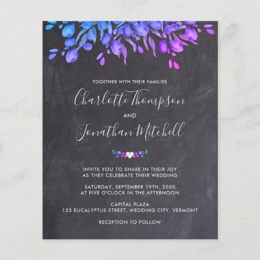 Budget Eucalyptus Slate Botanical Wedding Invite (Voorkant)