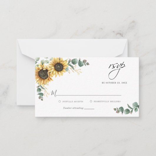 Budget Eucalyptus Sunflower Floral Wedding RSVP Notitiekaartje (Voorkant)