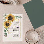 Budget Eucalyptus Sunflower Wedding Invitation<br><div class="desc">Create a modern Budget Eucalyptus Sunflower Wedding Invitation card with this cute template featuring beautiful rustic floral bouquet, geometric gold effect frame, with modern simple typography. TIP: Matching wedding suite cards like RSVP, wedding programs, banners, tapestry, gift tags, signs, and other wedding keepsakes and goodies are available in the collection...</div>