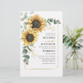 Budget Eucalyptus Sunflower Wedding Invitation (Staand voorkant)
