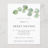 Budget Eucalyptus Sweet Sixteen Birthday Invite (Voorkant)