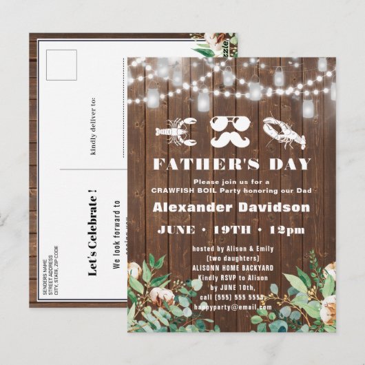 BUDGET Eucalyptus Vaderdag Party Uitnodiging (Voorkant / Achterkant)