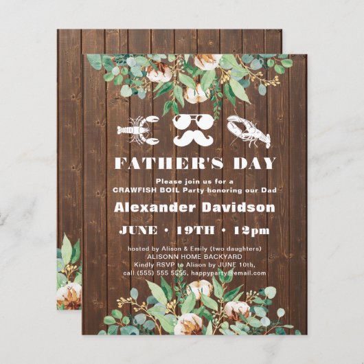 BUDGET Eucalyptus Vaderdag Party Uitnodiging (Voorkant / Achterkant)