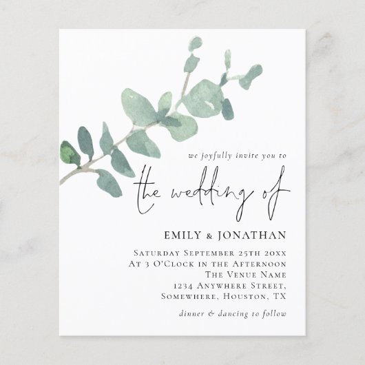 Budget Eucalyptus Verlof de Uitnodiging van de Wed (Voorkant)