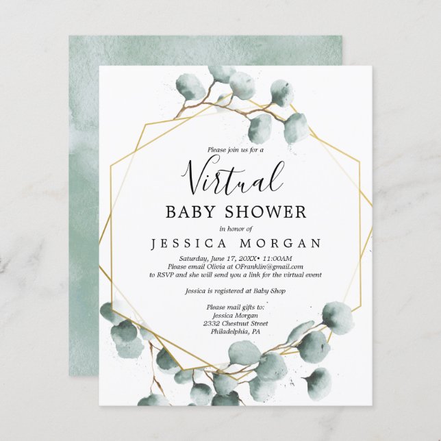 Budget Eucalyptus Virtual Baby shower Invitation (Voorkant / Achterkant)