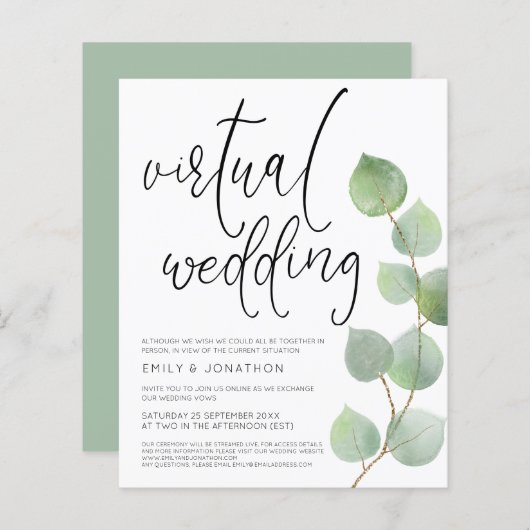 Budget Eucalyptus virtuele bruiloft uitnodiging (Voorkant / Achterkant)
