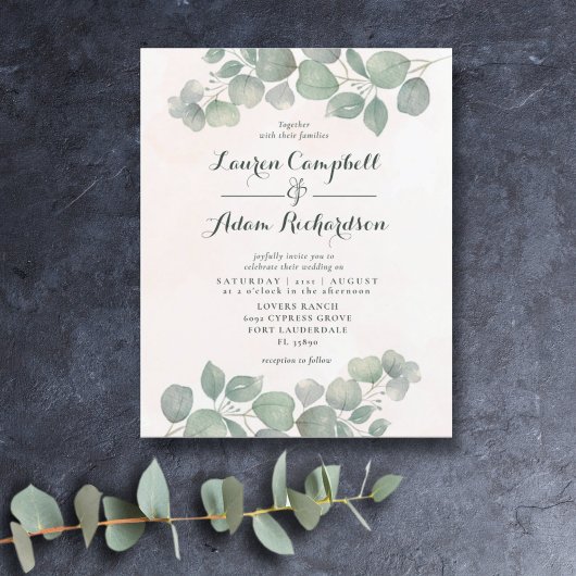 Budget Eucalyptus Watercolor Groen/Oranje Bruiloft