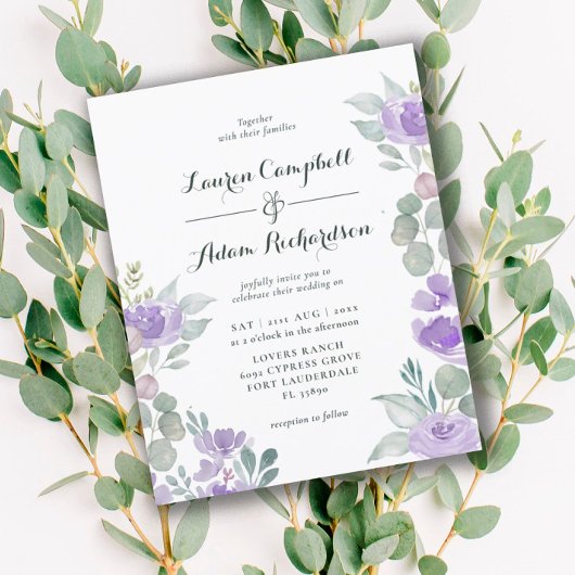 Budget Eucalyptus Watercolor Paarse Bruiloft