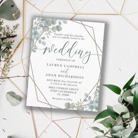 Budget Eucalyptus Watercolor Trouw Uitnodiging