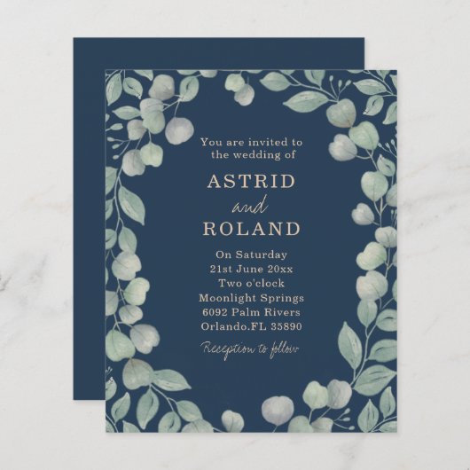 Budget Eucalyptus Waterverf Blauw & Groen Bruiloft (Voorkant / Achterkant)