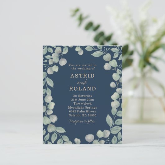 Budget Eucalyptus Waterverf Blauw & Groen Bruiloft (Staand voorkant)