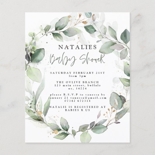 BUDGET Eucalyptus waterverf folia baby shower (Achterkant)