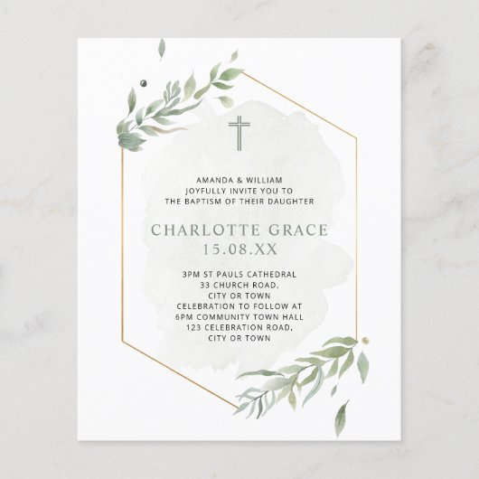 Budget Eucalyptus Waterverf Groen & Gold Baptisme (Voorkant)