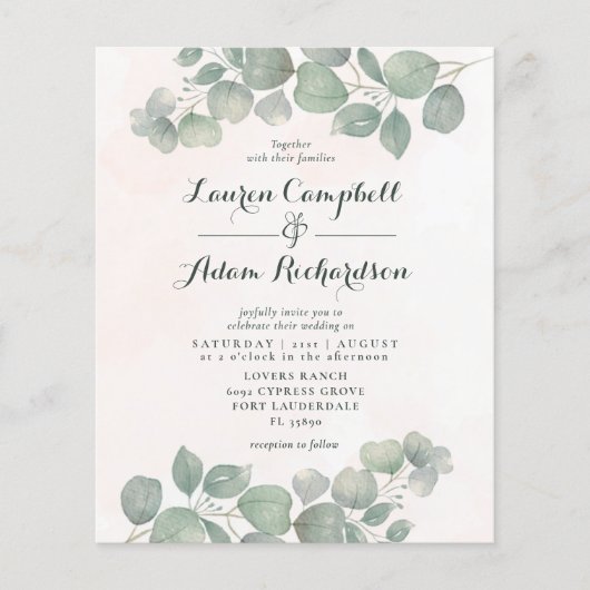 Budget Eucalyptus Waterverf Groene/Oranje bruiloft (Voorkant)