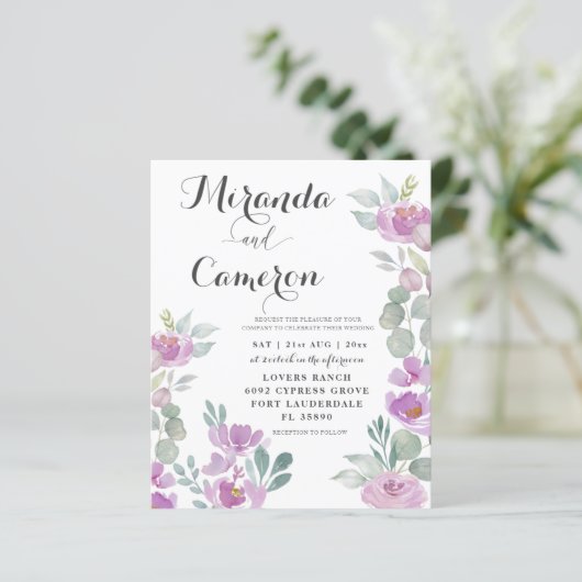 Budget Eucalyptus Waterverf Roze bruiloft Uitnodig (Staand voorkant)