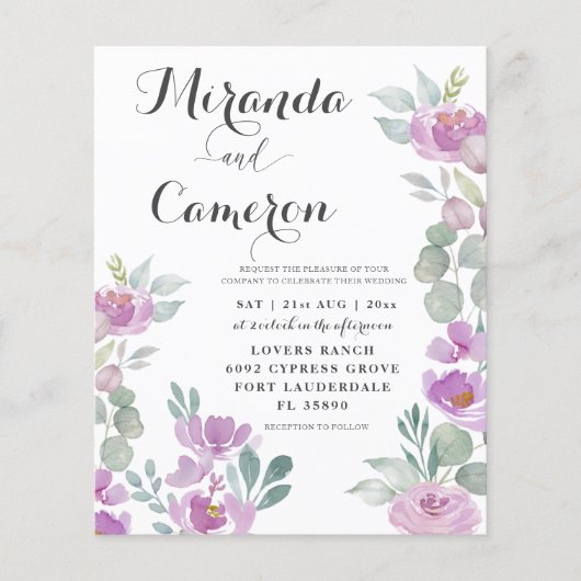 Budget Eucalyptus Waterverf Roze bruiloft Uitnodig (Voorkant)