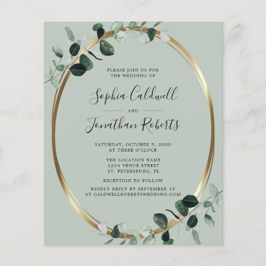 Budget Eucalyptus Website RSVP Sage Wedding Invite (Voorkant)