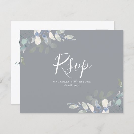Budget Eucalyptus Weddenschap RSVP Briefkaart (Voorkant / Achterkant)