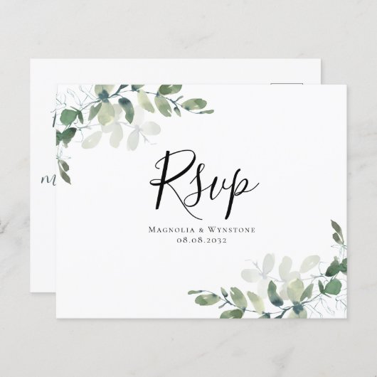 Budget Eucalyptus Weddenschap RSVP Briefkaart (Voorkant / Achterkant)