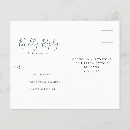 Budget Eucalyptus Weddenschap RSVP Briefkaart (Achterkant)