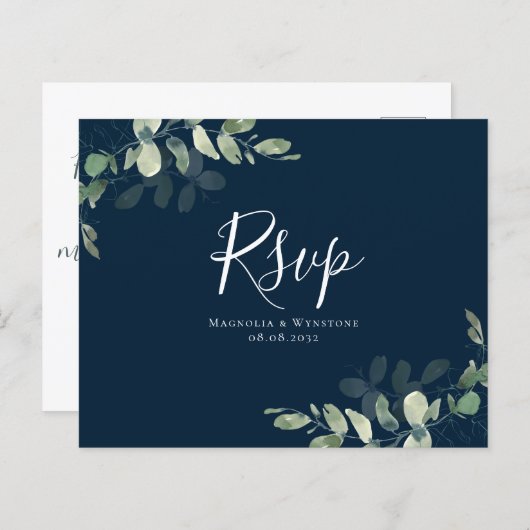 Budget Eucalyptus Weddenschap RSVP Briefkaart (Voorkant / Achterkant)