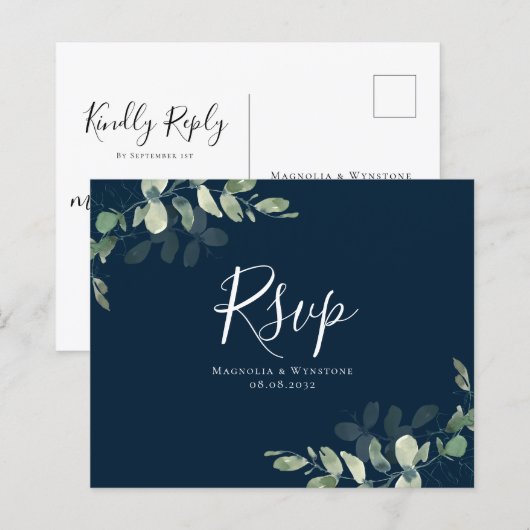 Budget Eucalyptus Weddenschap RSVP Briefkaart (Voorkant / Achterkant)