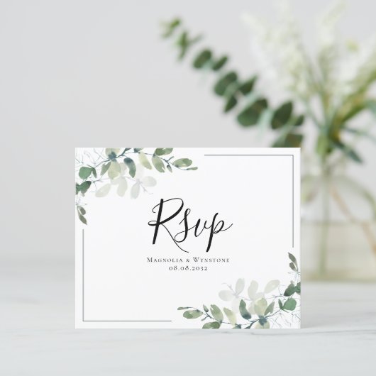 Budget Eucalyptus Weddenschap RSVP Briefkaart (Staand voorkant)