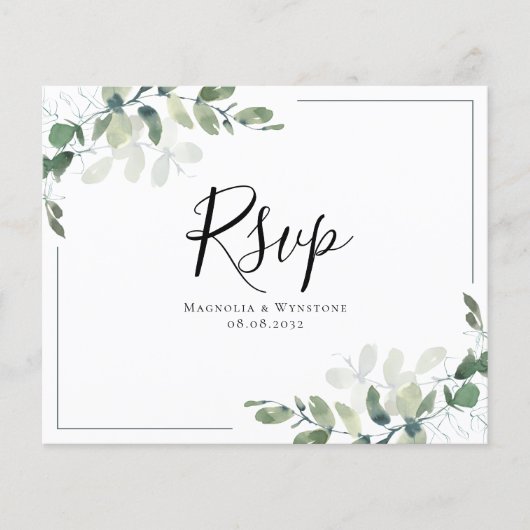 Budget Eucalyptus Weddenschap RSVP Briefkaart (Voorkant)