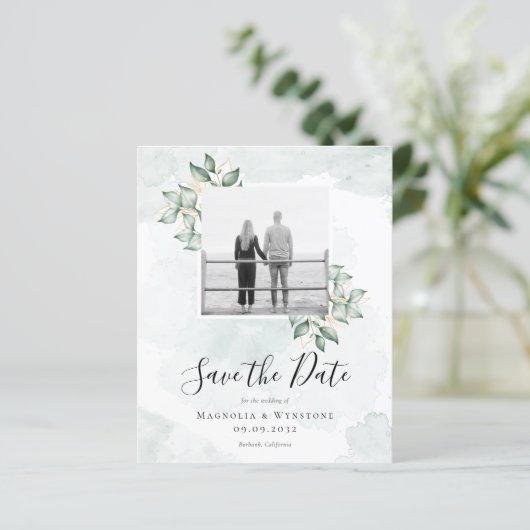 BUDGET Eucalyptus Weddenschap Save the Date Briefk (Staand voorkant)