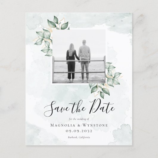 BUDGET Eucalyptus Weddenschap Save the Date Briefk (Voorkant)