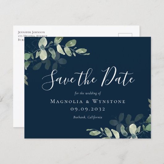 BUDGET Eucalyptus Weddenschap Save the Date Briefk (Voorkant / Achterkant)