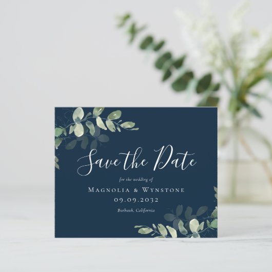 BUDGET Eucalyptus Weddenschap Save the Date Briefk (Staand voorkant)