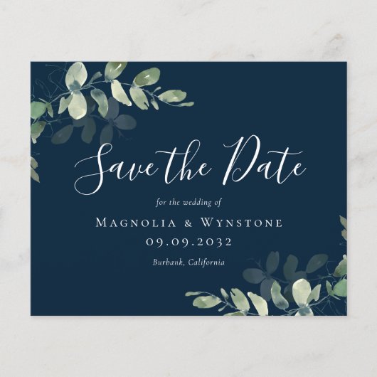 BUDGET Eucalyptus Weddenschap Save the Date Briefk (Voorkant)