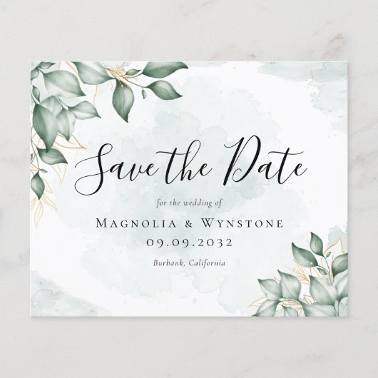 BUDGET Eucalyptus Weddenschap Save the Date Briefk (Voorkant)