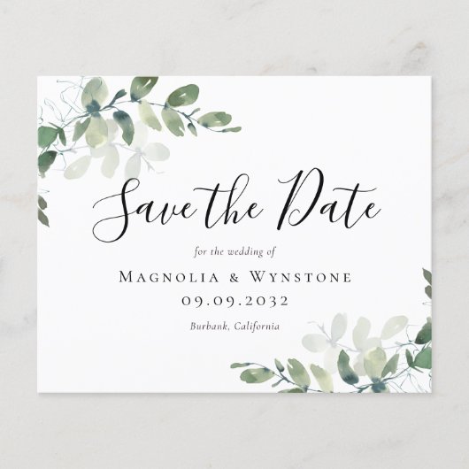 BUDGET Eucalyptus Weddenschap Save the Date Briefk (Voorkant)