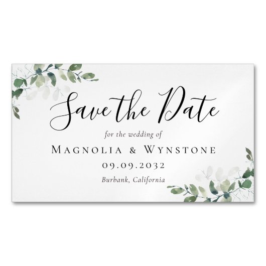 BUDGET Eucalyptus Weddenschap sparen de datum Magnetisch Visitekaartje (Voorkant)