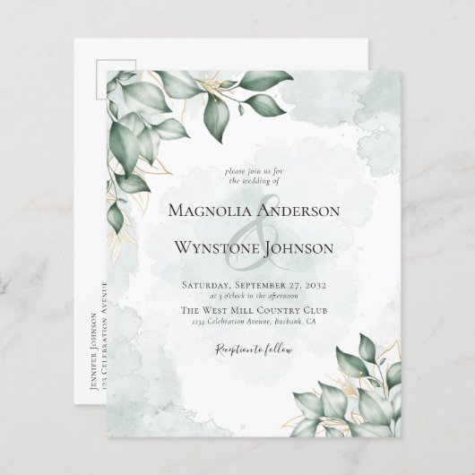 Budget Eucalyptus Wedding Briefkaart Uitnodigen (Voorkant / Achterkant)