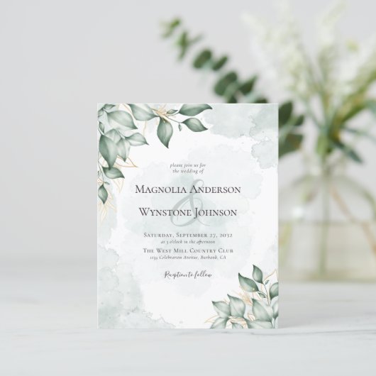 Budget Eucalyptus Wedding Briefkaart Uitnodigen (Staand voorkant)