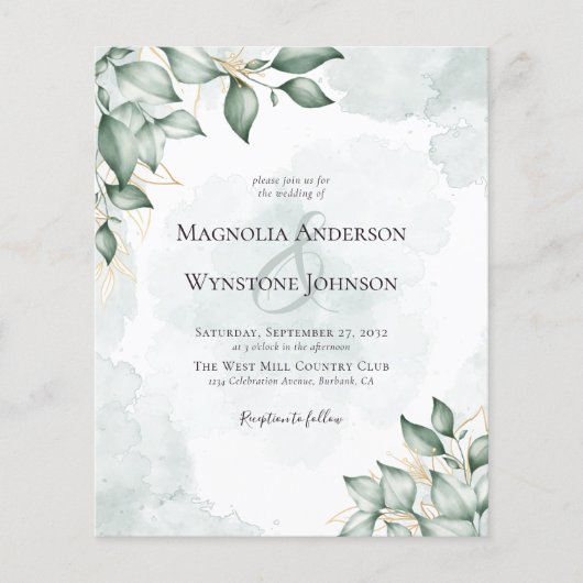 Budget Eucalyptus Wedding Briefkaart Uitnodigen (Voorkant)