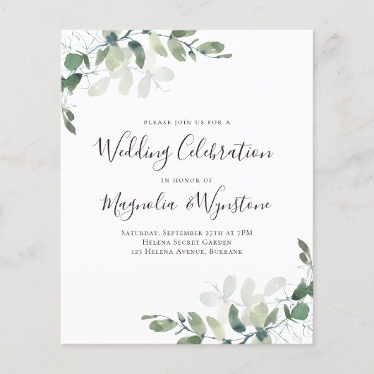 Budget Eucalyptus Wedding Celebration Uitnodiging (Voorkant)