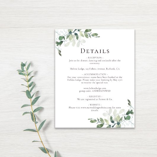 Budget Eucalyptus Wedding Details Enclosure Kaart