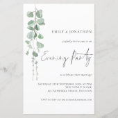 Budget Eucalyptus Wedding Evening Party Uitnodigin (Voorkant)