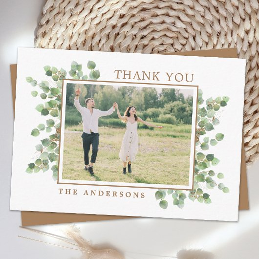 Budget Eucalyptus Wedding Foto Greenery Dank u Notitiekaartje