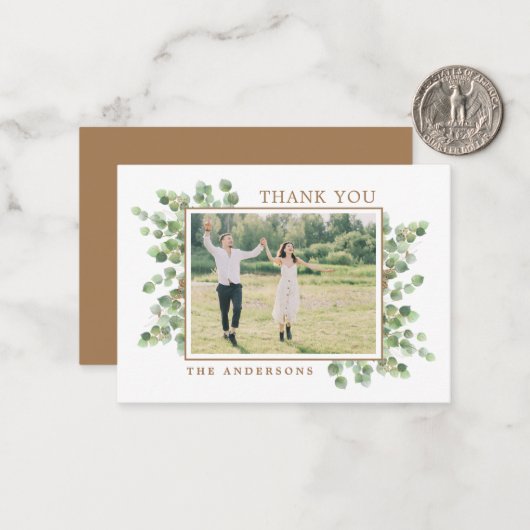 Budget Eucalyptus Wedding Foto Greenery Dank u Notitiekaartje (Voorkant / Achterkant in situ)